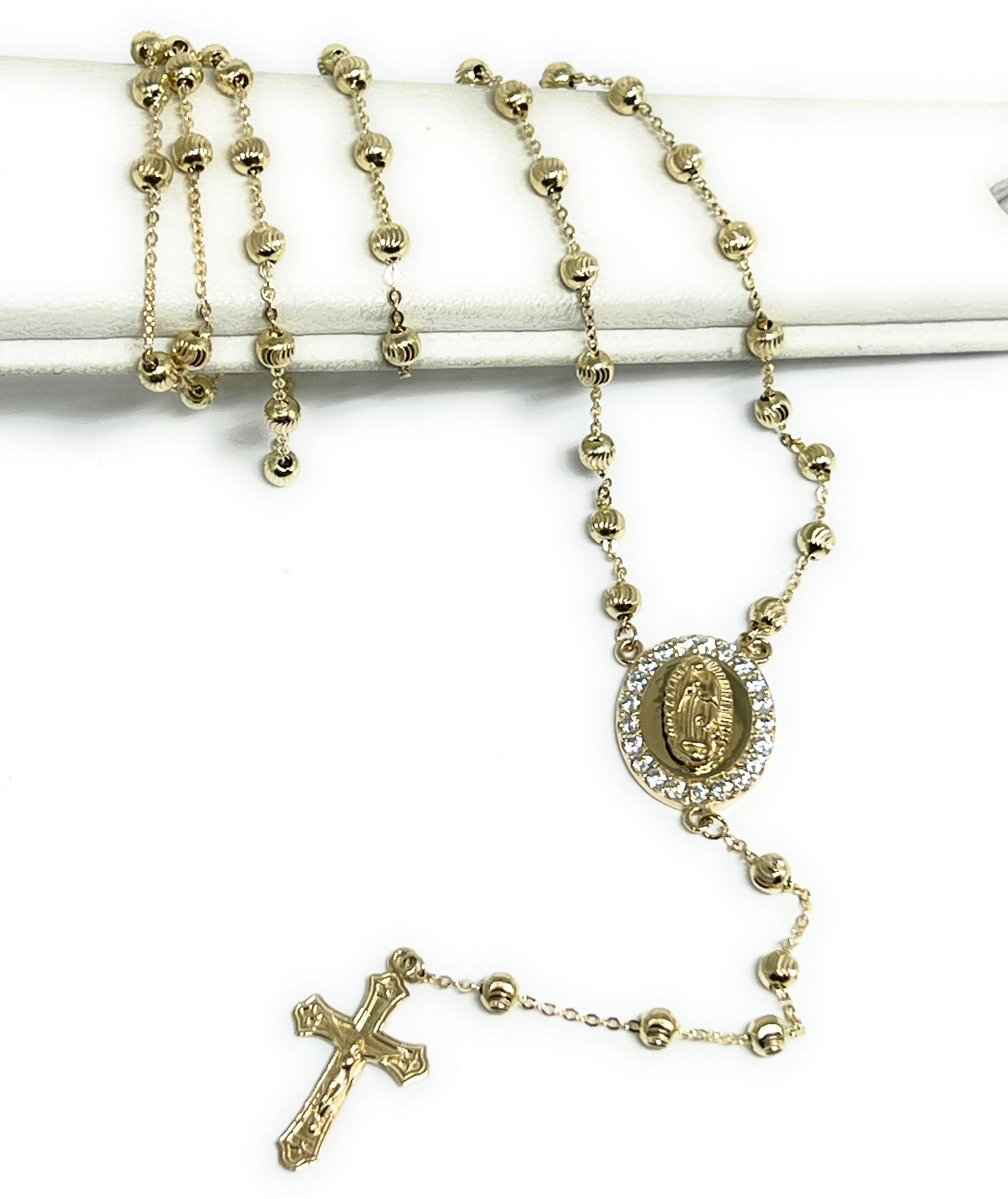 Buy 14K Gold Rosary Cross Necklace 2.5MM Disco Ball Rosary Cross and Mother  Mary Necklace Online in India - Etsy