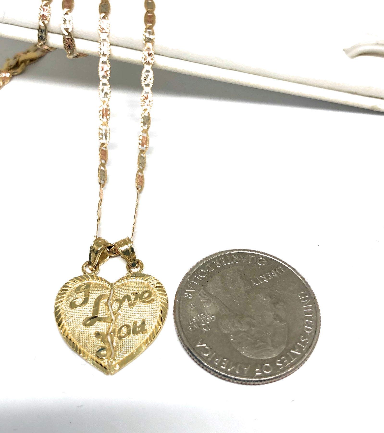 thumbnail image 2 of 14k Yellow Gold Filled Herringbone Necklace – I Love You 3 Hearts Pendant, 20 Inch 2 of 5
