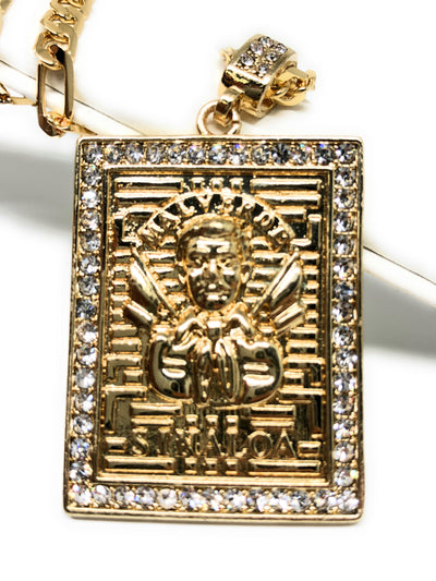 Jesus Malverde protection pendant necklace 26" chain Proteccion Medalla - Fran & Co. Jewelry