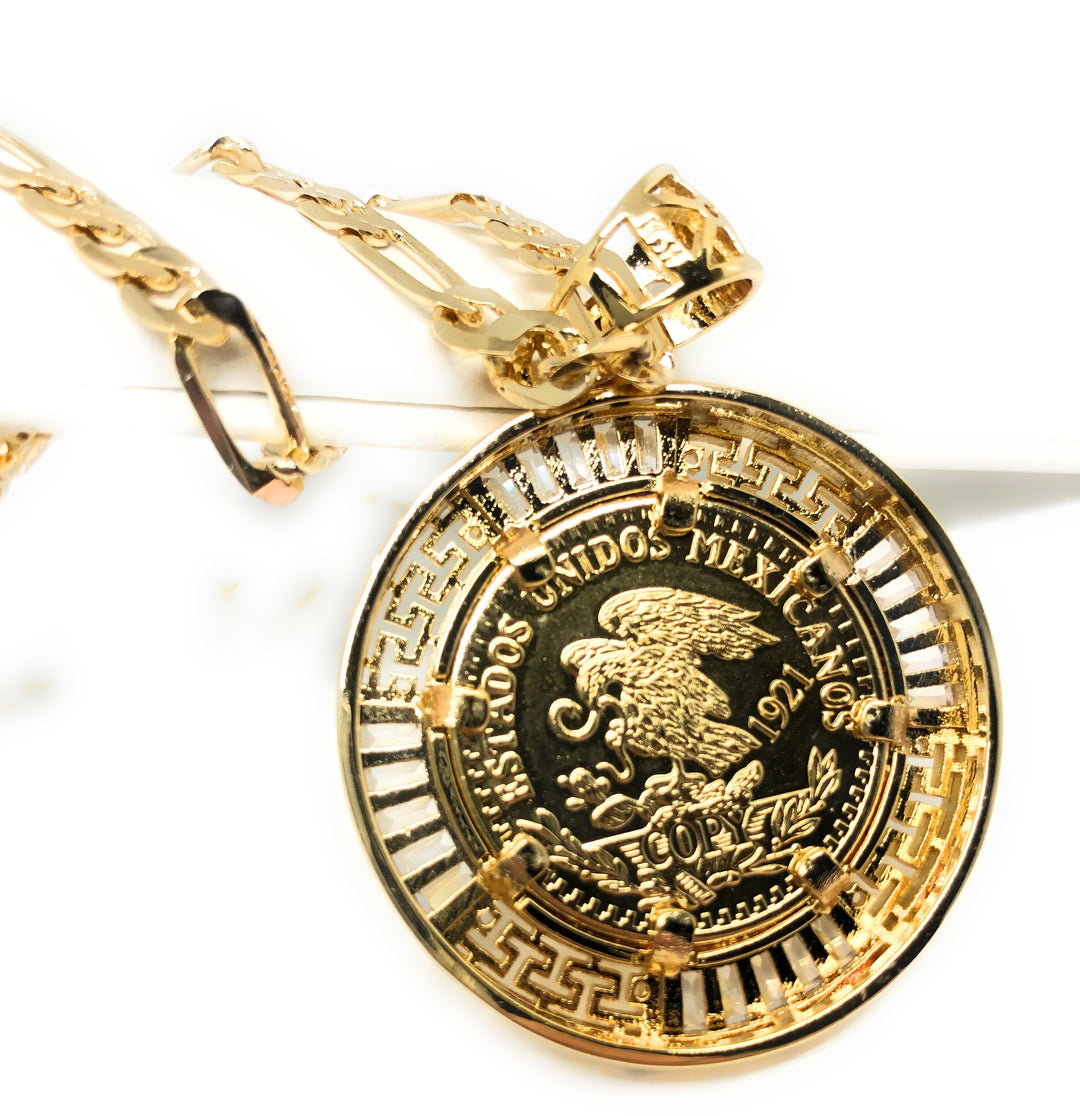Gold Plated Mexican Centenario Coin Pendant Chain Centenario