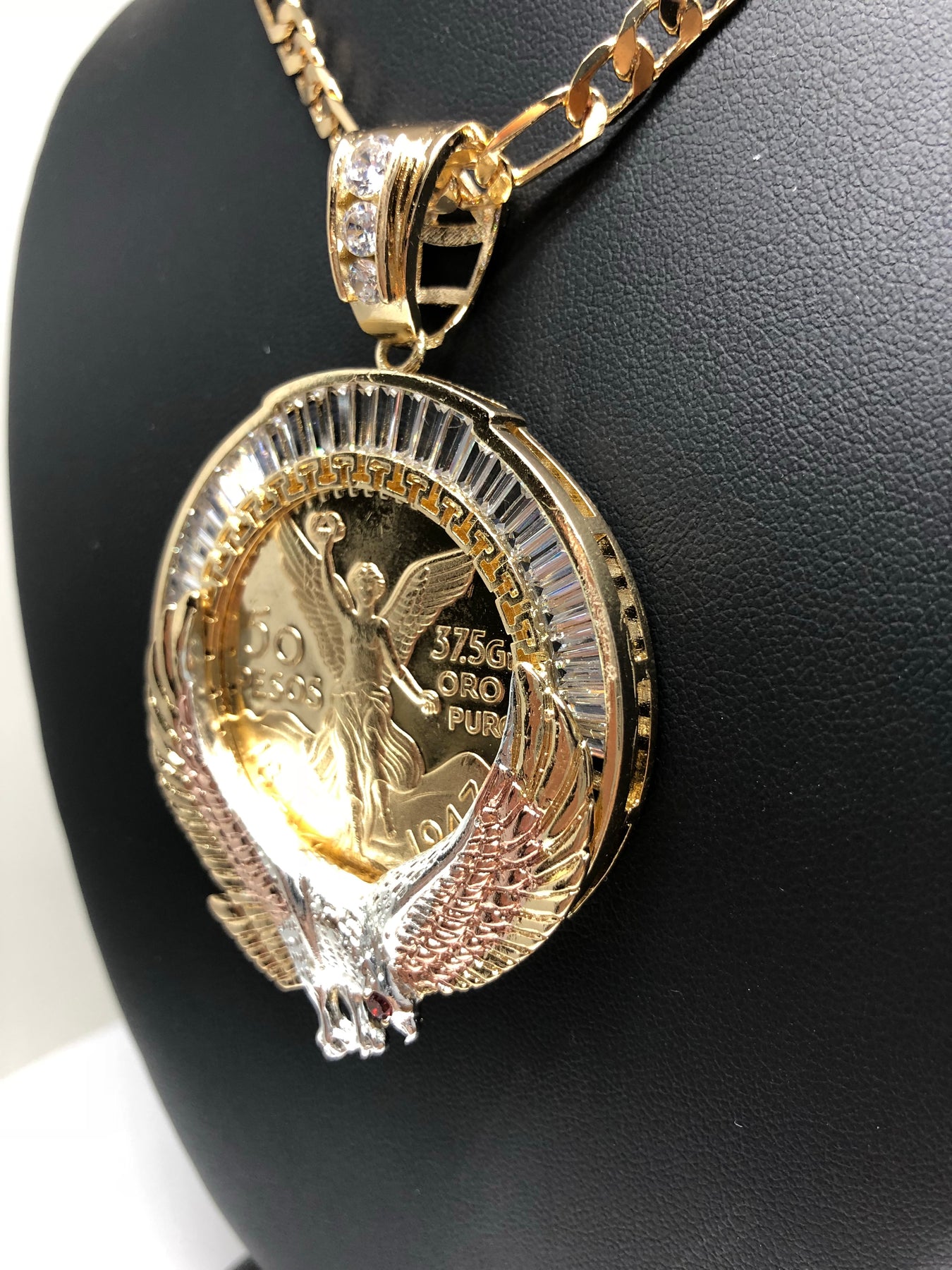 Gold Plated Mexican Centenario Coin Pendant Chain Centenario Necklace