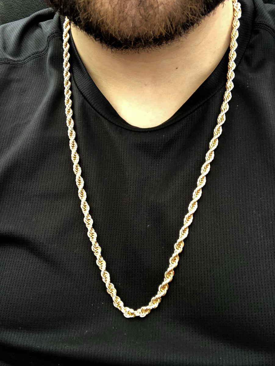 Men's Large Hip Hop 24-30 Inch Rope Chain Gold Plated 3.5-6mm Width ...