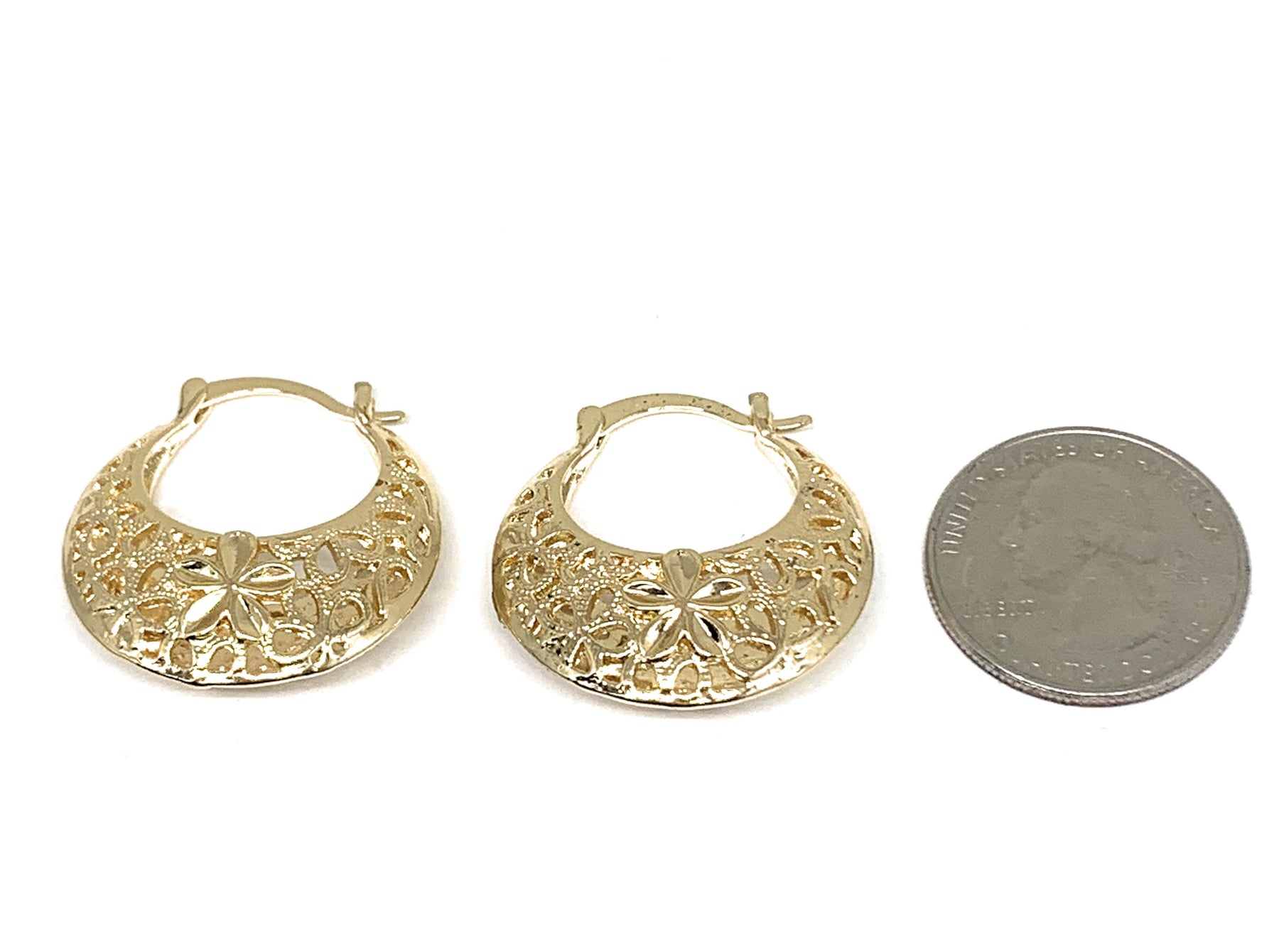 Gold Plated Filigrana Flower Basket Earrings Aretes Canasta Oro