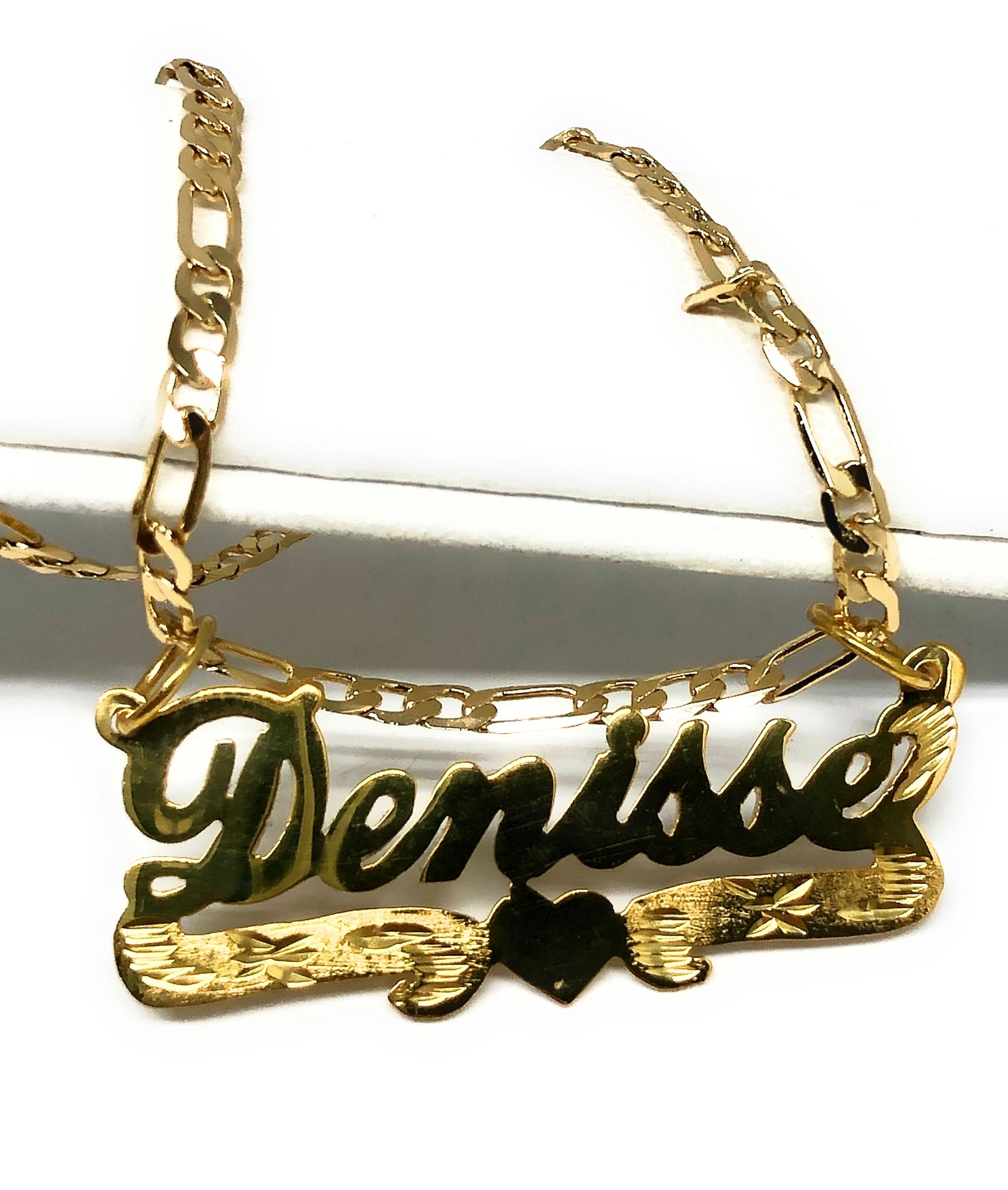 Gold Plated Silver CUSTOMIZED CURSIVE with HEARTS Nameplate Necklace W ...