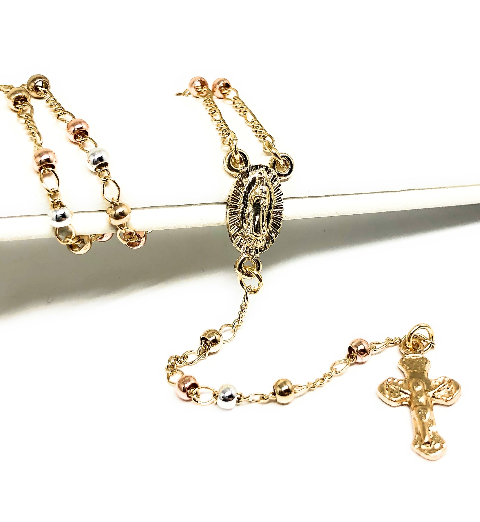 Aretes Rosario Virgen 3 Oros Laminado 18K|18K Gold Plated Virgin Rosary  Earrings