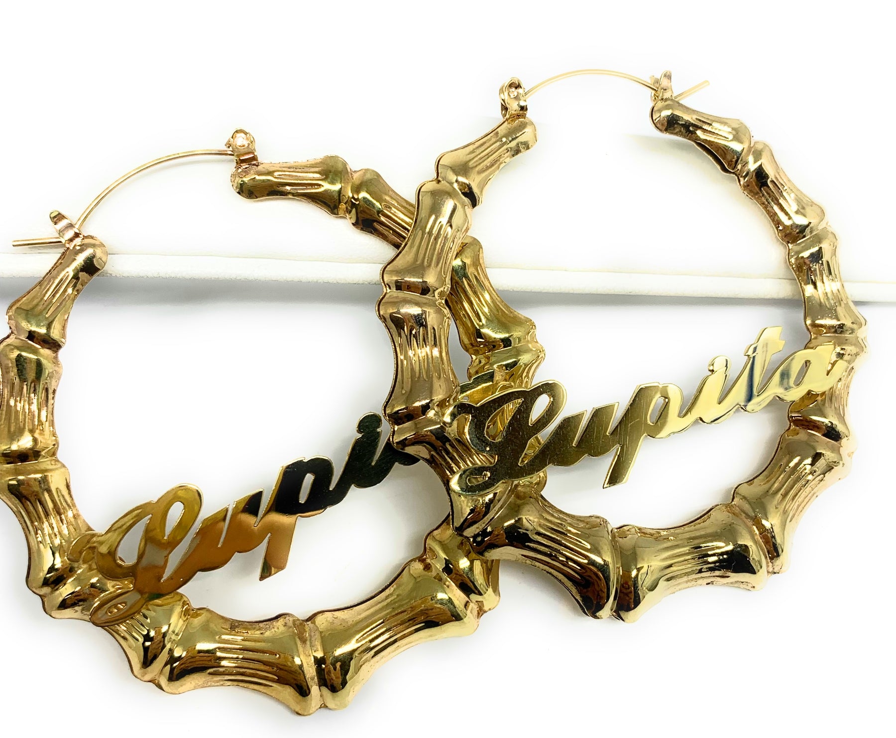 Bamboo Hoop Earrings Nameplate Earrings Bamboo Gold Name