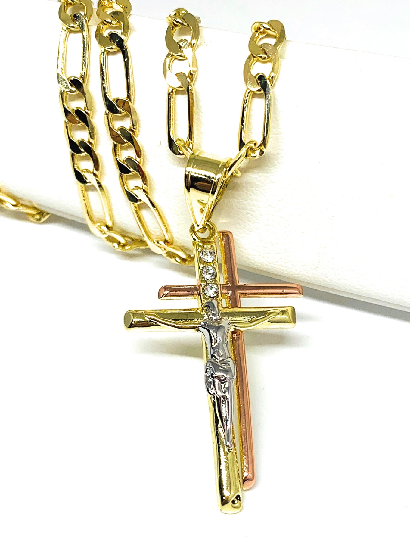 Brilliance Fine Jewelry Stainless Steel Gold-Tone Cross Pendant Necklace – 24-Inch Chain, Perfect For Christening, Confirmation, Or Wedding Gifts