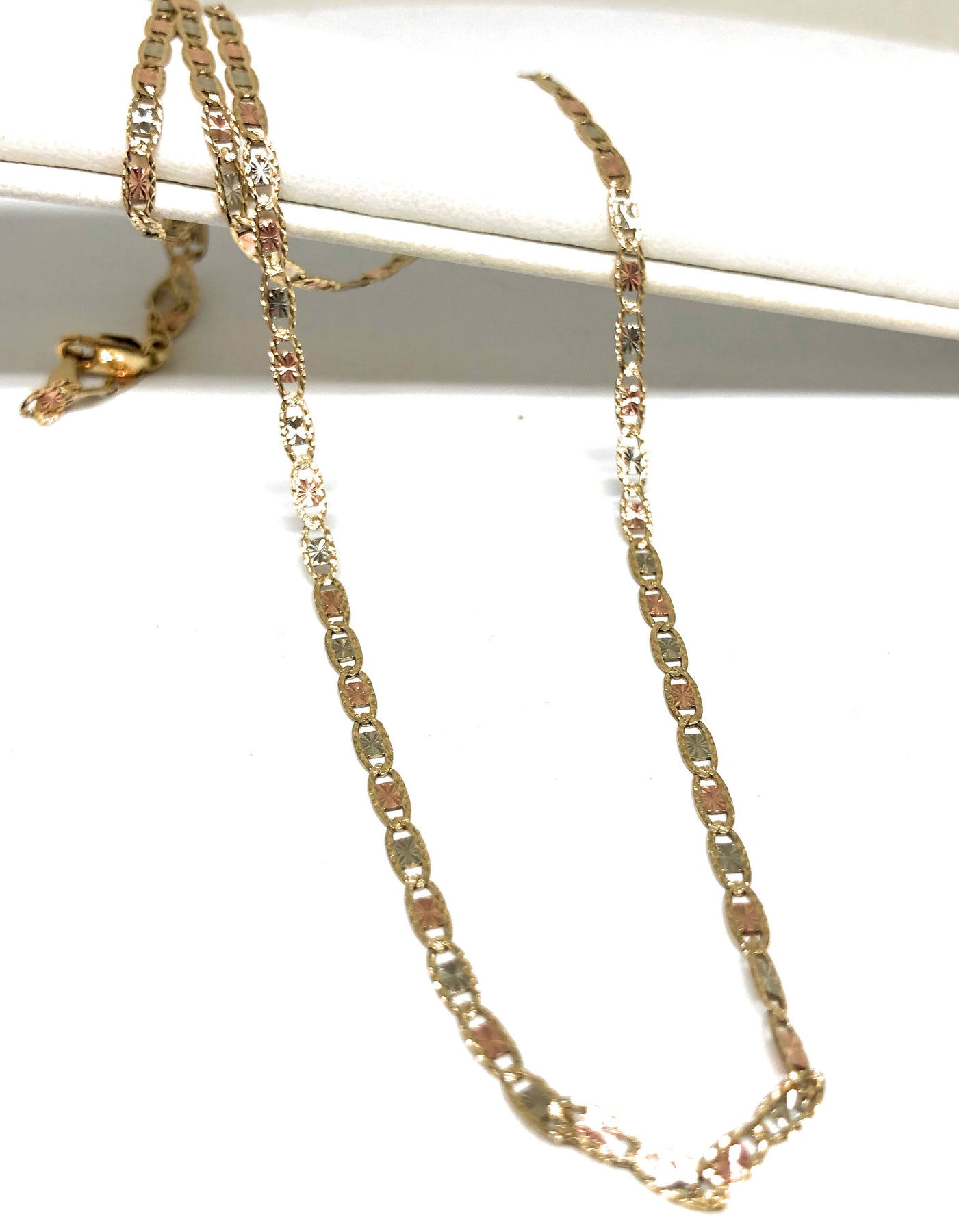 14k Solid Gold Tri-Color Valentina Chain 16 - 24 inch 2mm (Full Solid ...
