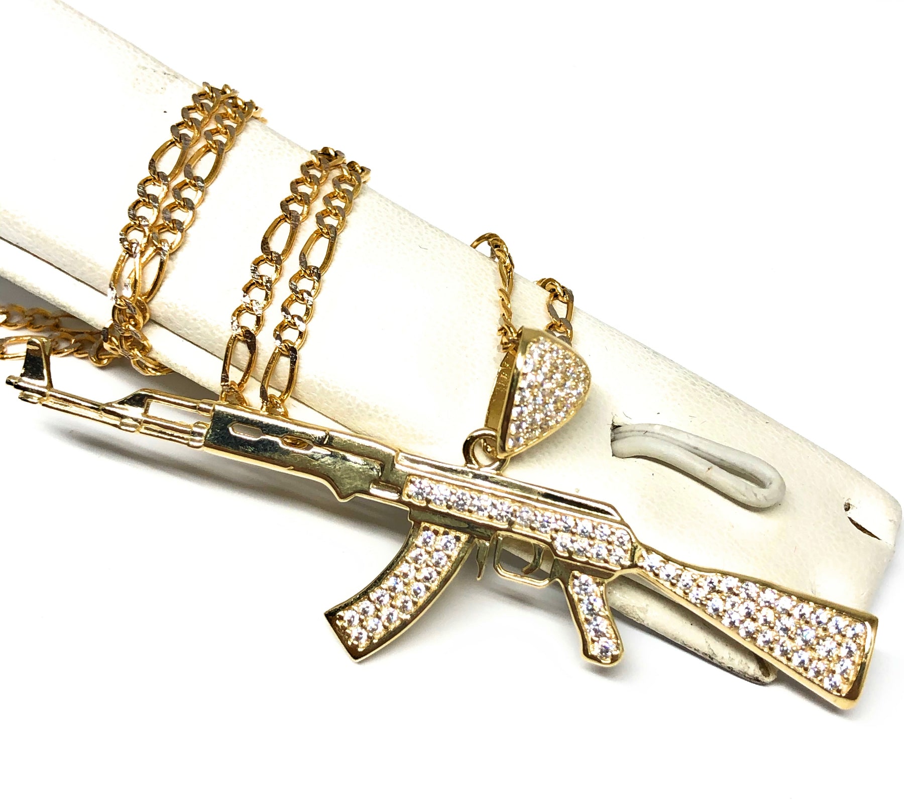 14K Gold AK-47 Rifle Pendant with Cubic Zirconia 14K Gold AK-47 Rifle Pendant with Cubic Zirconia