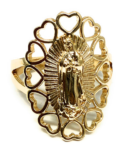 Gold Plated Virgin Mary Heart Ring Virgen De Guadalupe Corazon Anillo - Fran & Co. Jewelry