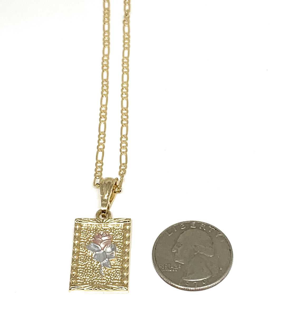 Gold Plated Rose Square Portrait Pendant Necklace Chain 24” Flor – Fran ...