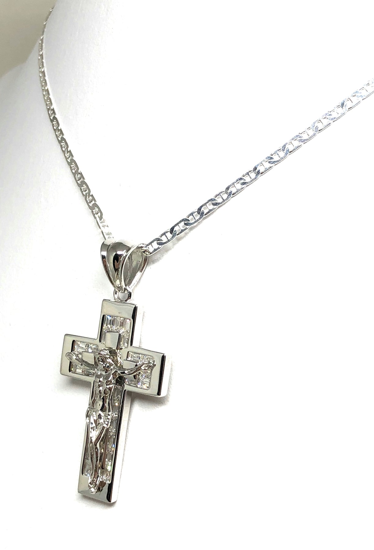Men's 925 Sterling Silver 41mm Cross Pendant With Brilliant CZ - Unisex + Gift Box