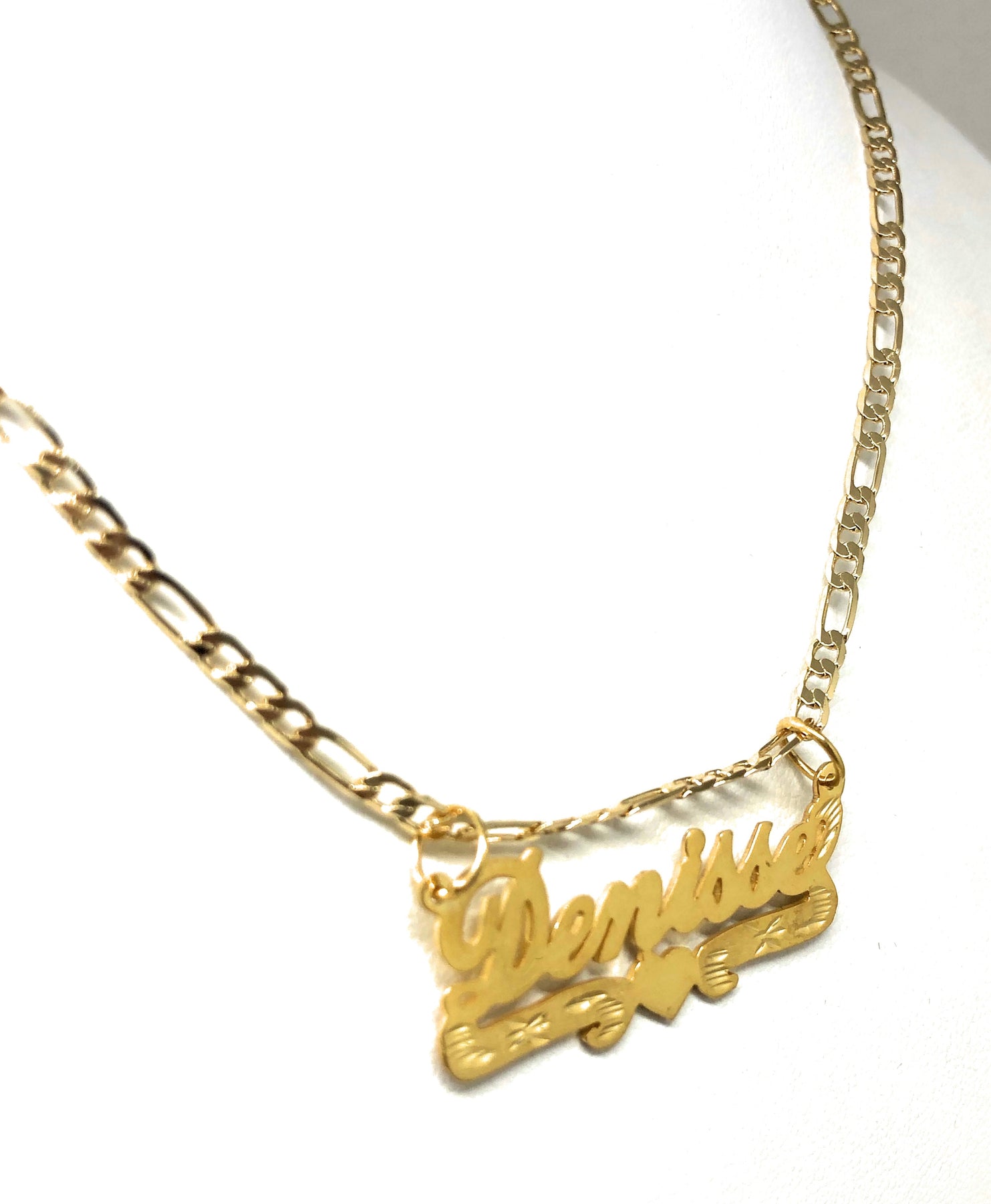 Gold Plated Silver CUSTOMIZED CURSIVE with HEARTS Nameplate Necklace W ...