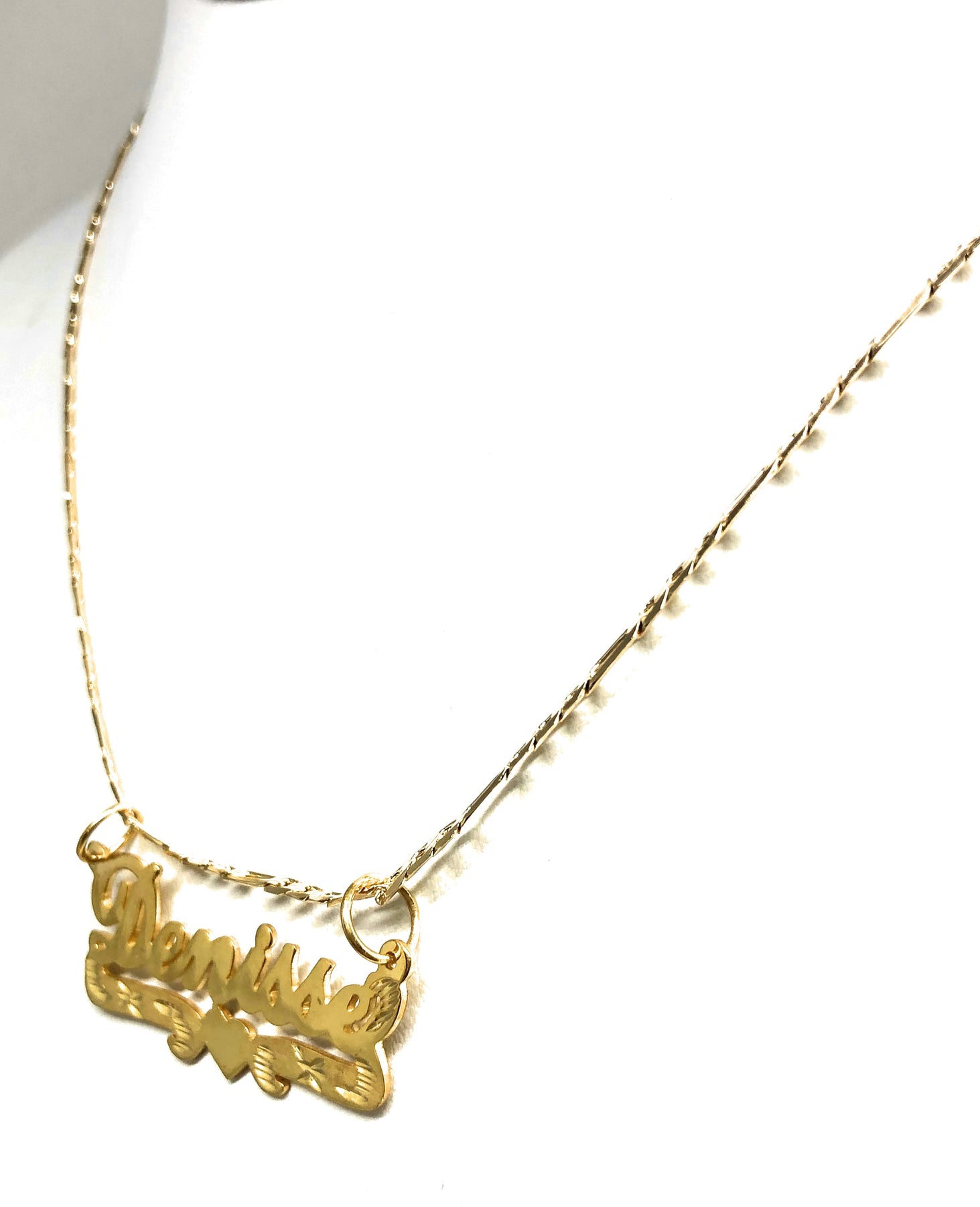 Gold Plated Silver CUSTOMIZED CURSIVE with HEARTS Nameplate Necklace W ...