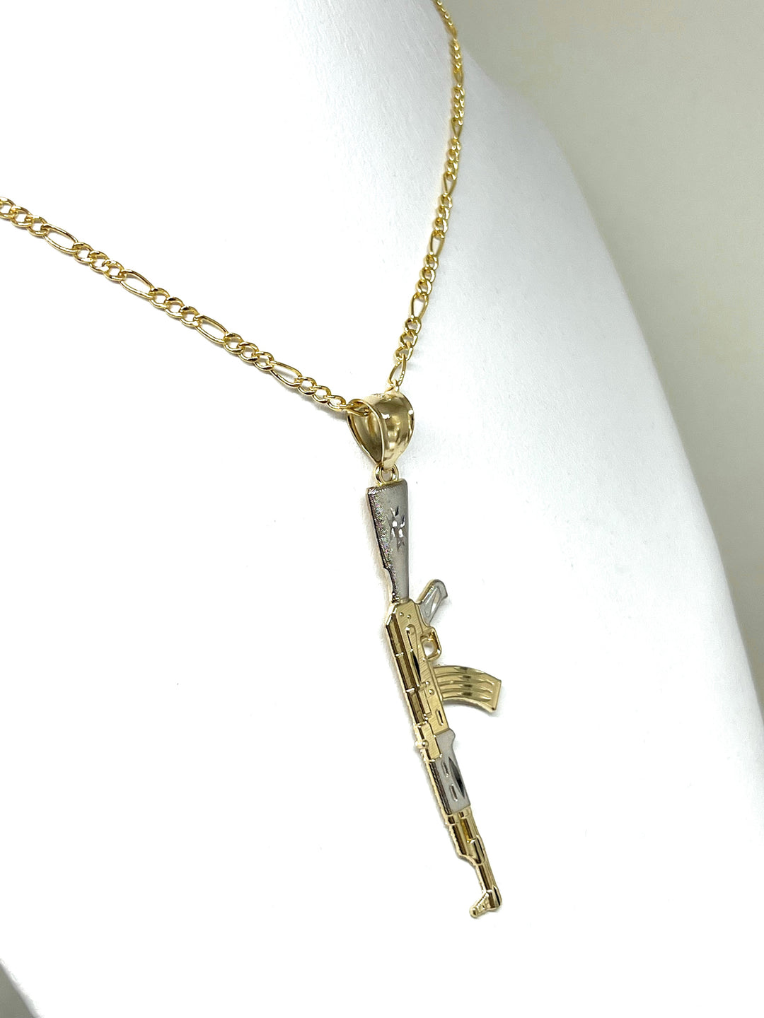 14k Solid Gold 2-Tone Classic Machine Gun AK-47 Detailed Pendant