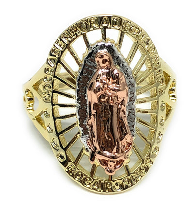 Tri-Color Gold Plated Virgin Mary Ring Virgen De Guadalupe Anillo Tres Colores - Fran & Co. Jewelry