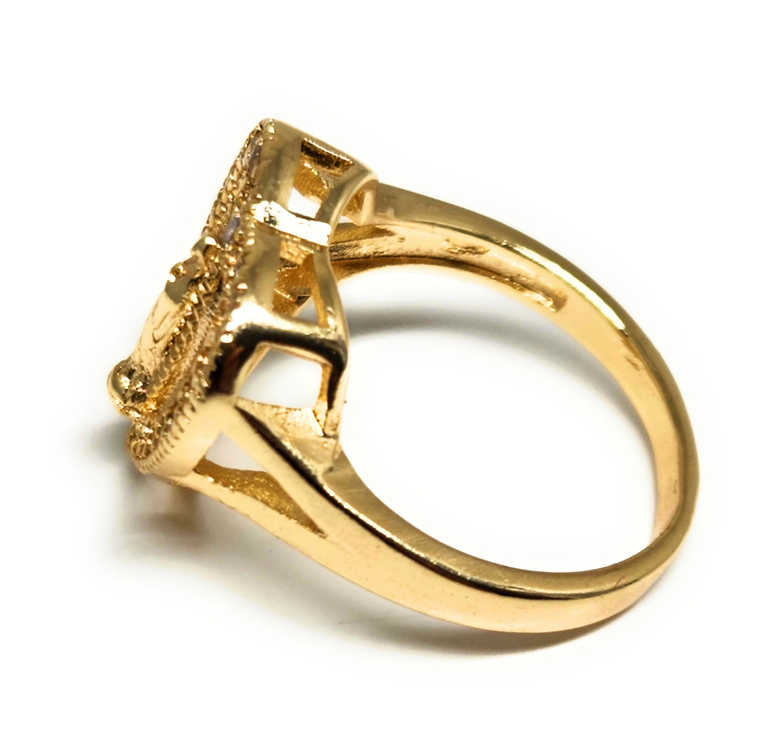 Gold Plated Virgin Mary Heart CZ Ring Virgen Guadalupe Anillo