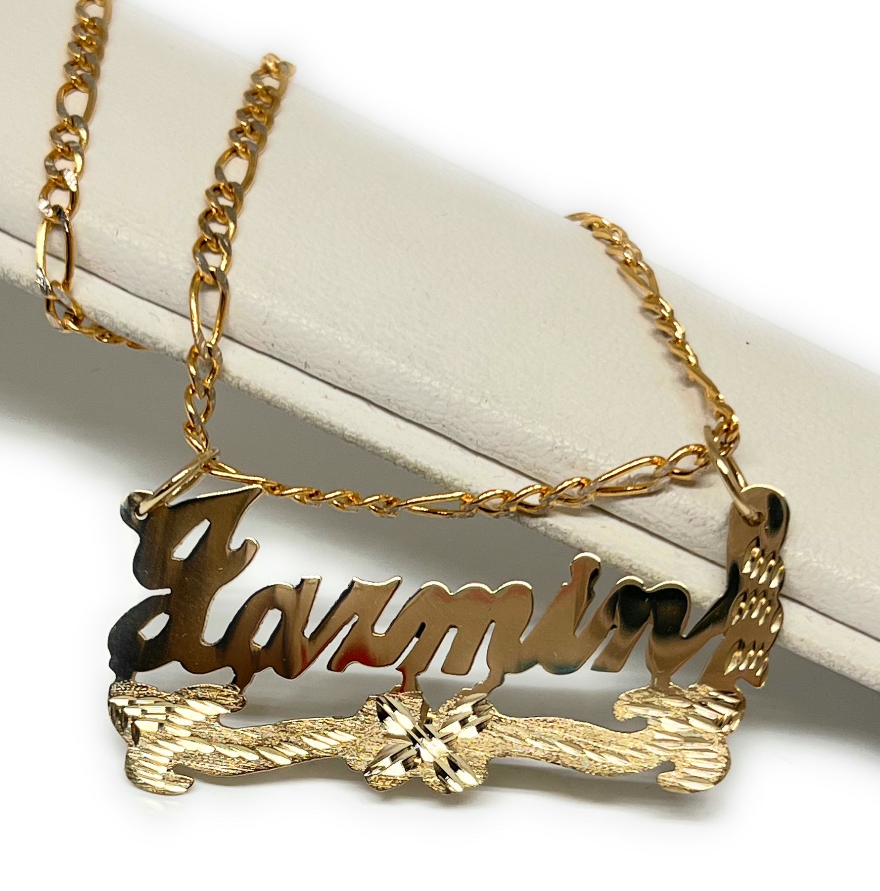 14k Solid Gold Custom CURSIVE FLOWER Nameplate Pendant Necklace