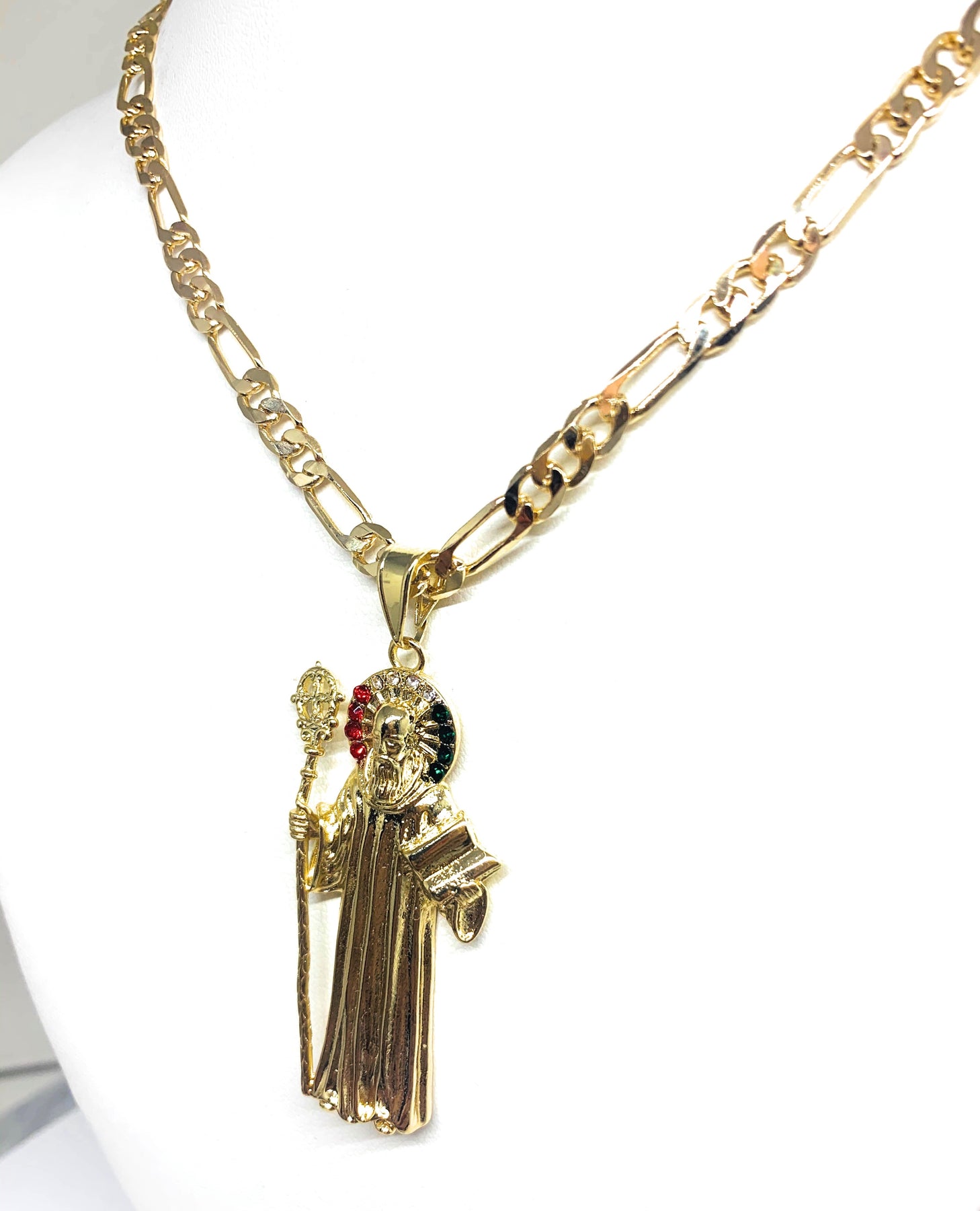 Gold Plated Saint Benedict Medal Pendant Necklace San Benito