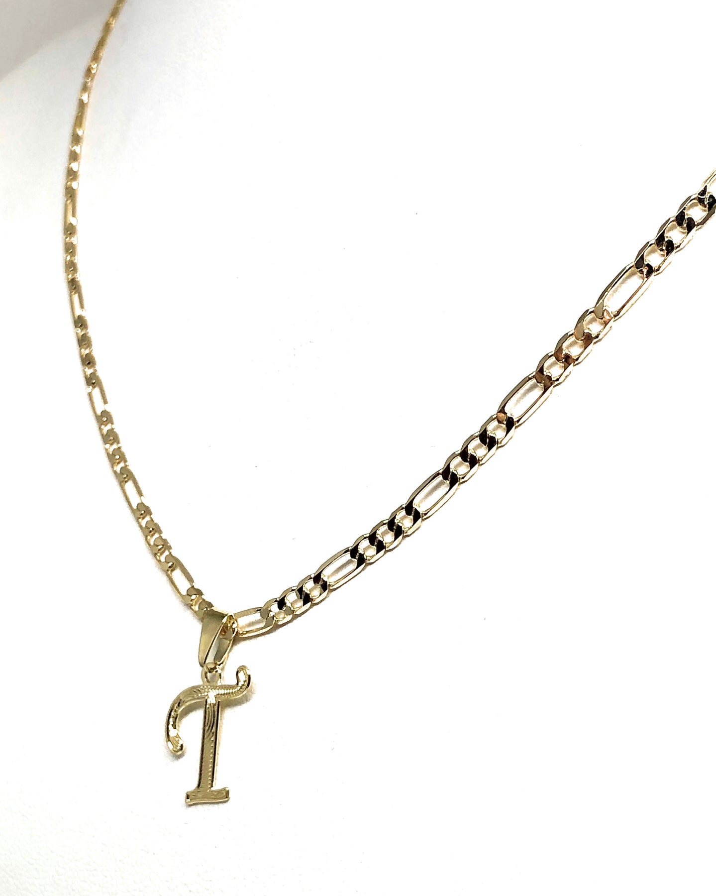 Gold Plated CUSTOMIZED Cursive Initial Letter Pendant With Figaro Chai ...