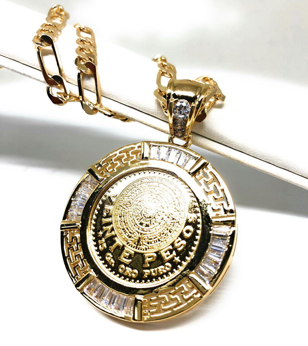 Gold Plated Mexican Centenario Coin Pendant Chain Centenario
