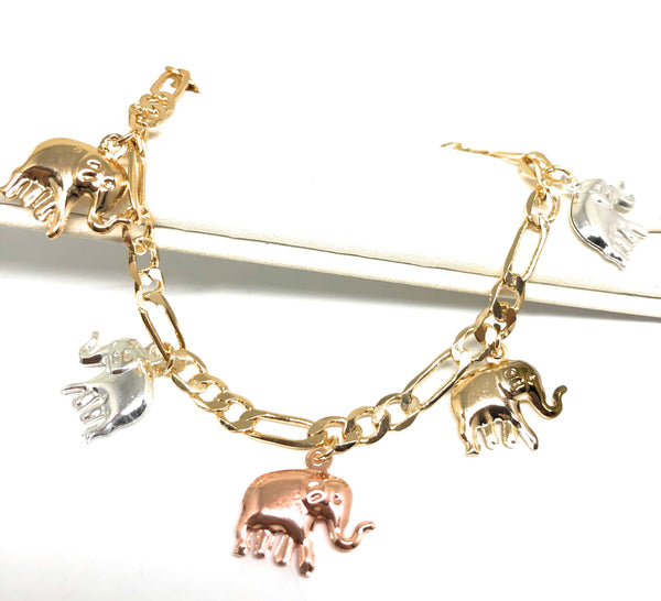 Gold Collection - Pink Shell Stone Bracelet with Lucky Elephant Gold Charm  | T. Jazelle