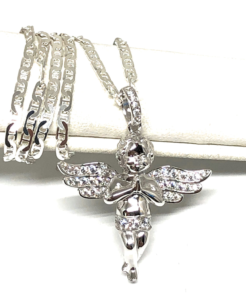 925 Silver CZ Angel Pendant Necklace with Valentina Chain – Fran