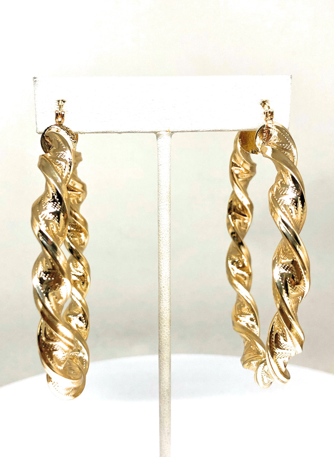 Gold Plated Classic Twist Hoop Earrings Aretes Arracadas (2.5 INCH  