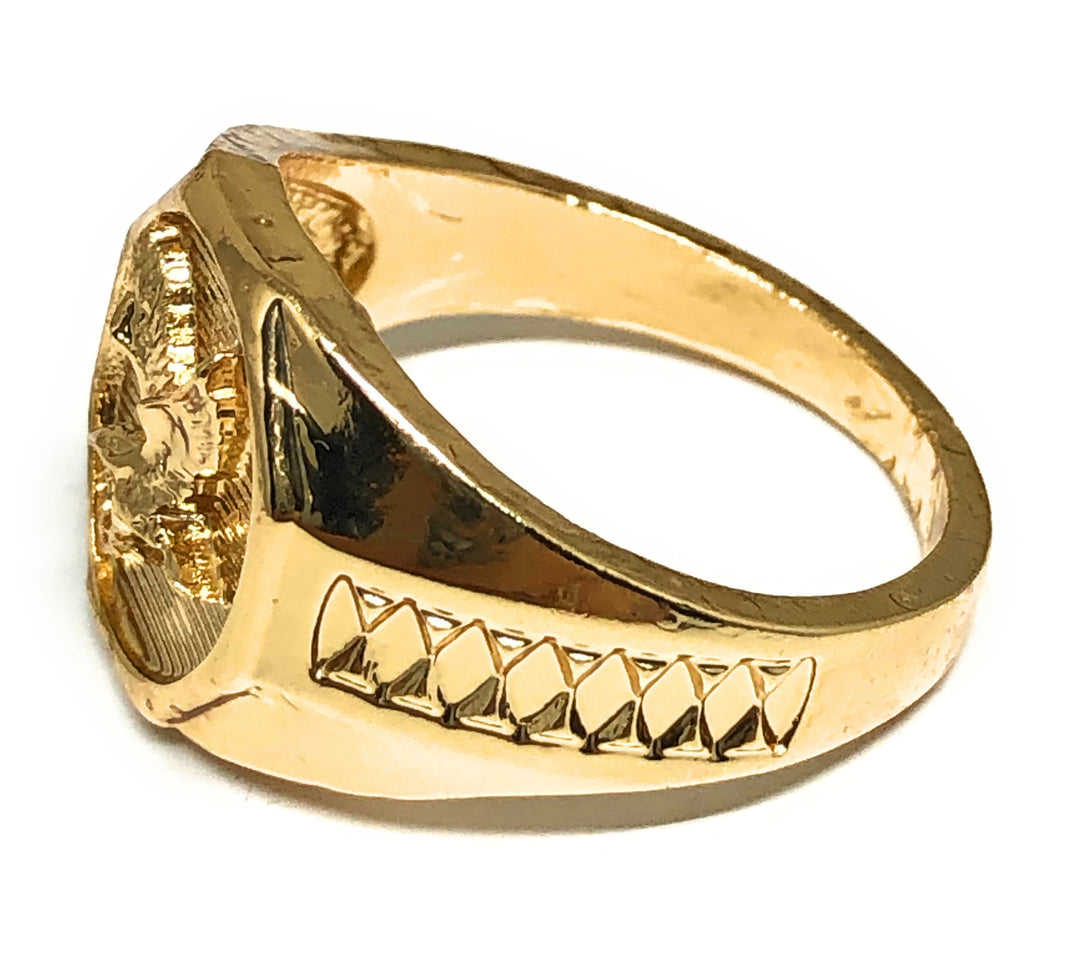 18k Gold Plated Stainless Steel Eagle Engraved Ring – Men's Cowboy Western Style M30