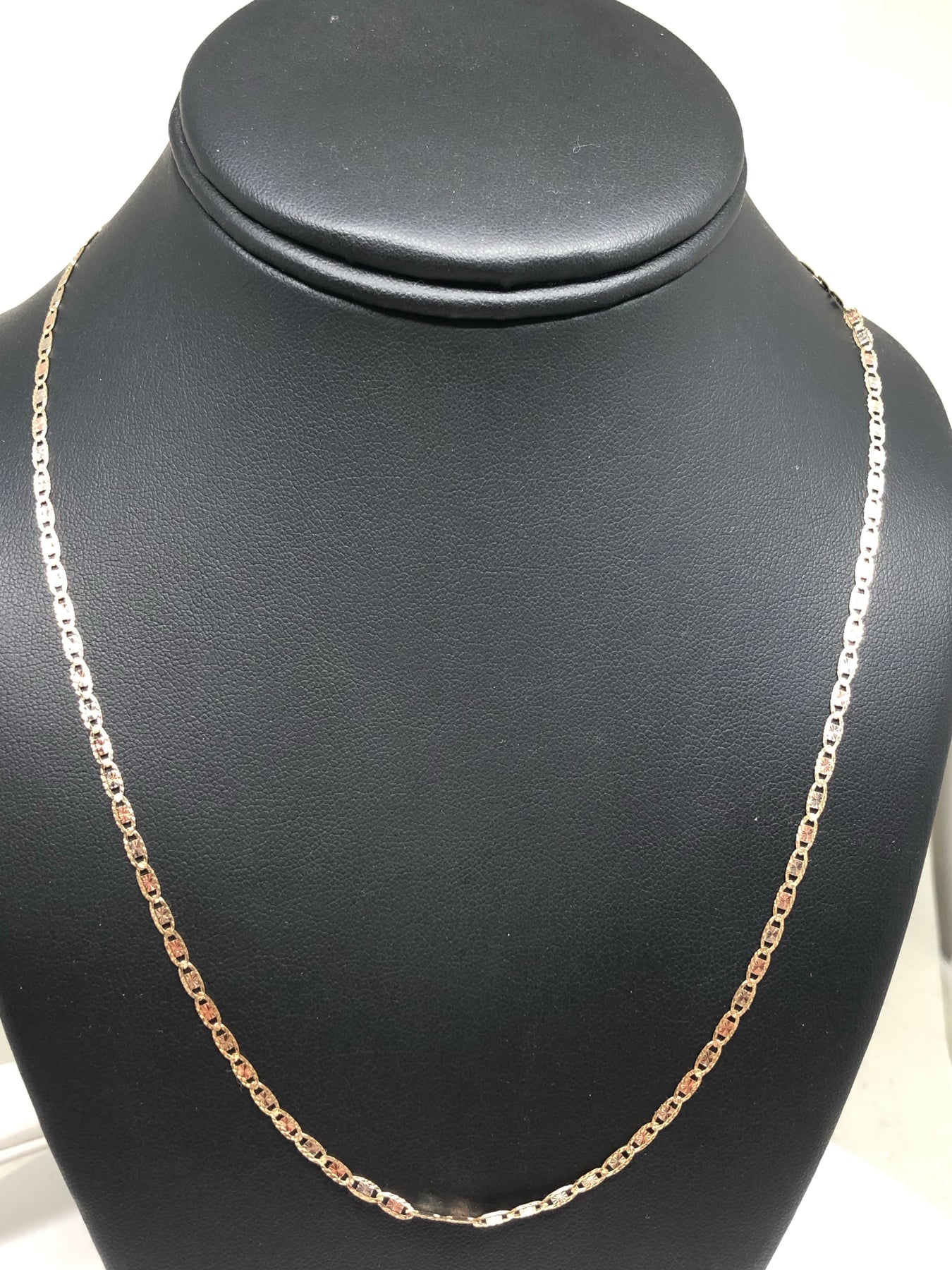 14K Solid Gold Tri-Color Valentino Chain Necklace – 16 Inch, 1.3mm, 1.4g – Unbranded