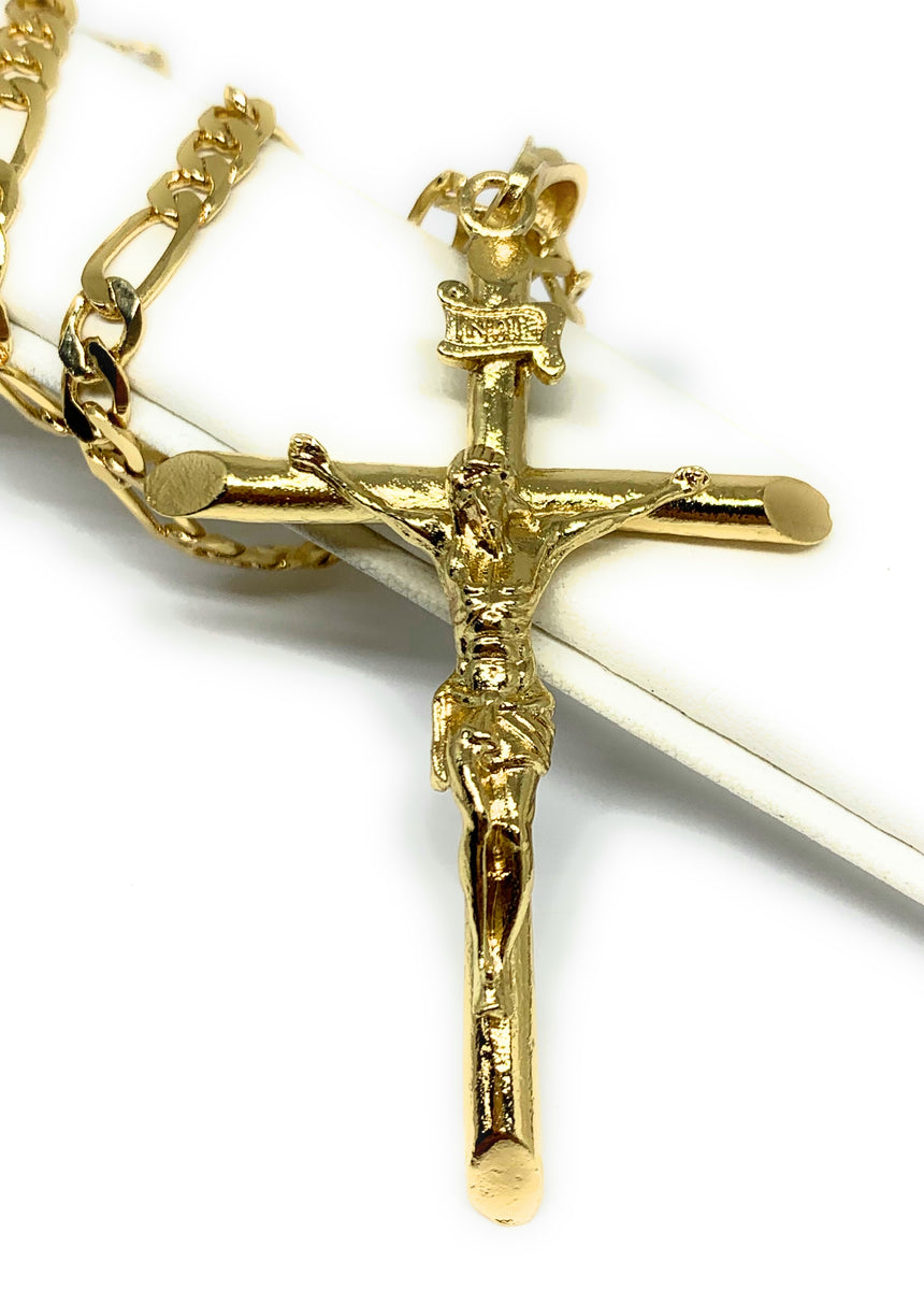 Gold Plated Classic INRI Cross Jesus Crucifix 24